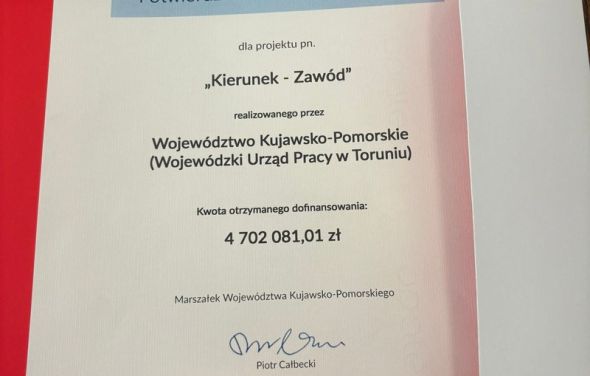 Uroczyste wręczenie umowy do projektu „Kierunek – Zawód”